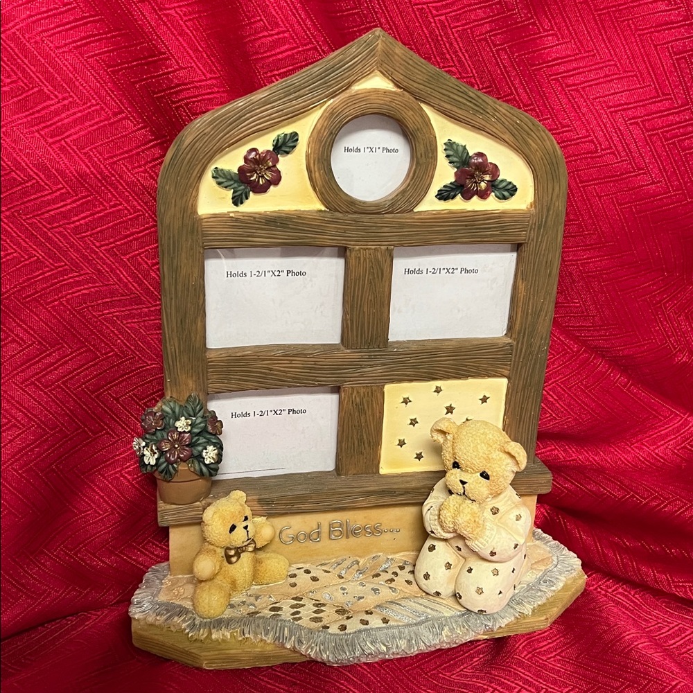 God Bless Teddy Bear Table Photo Frame Collage of 3 New in Box